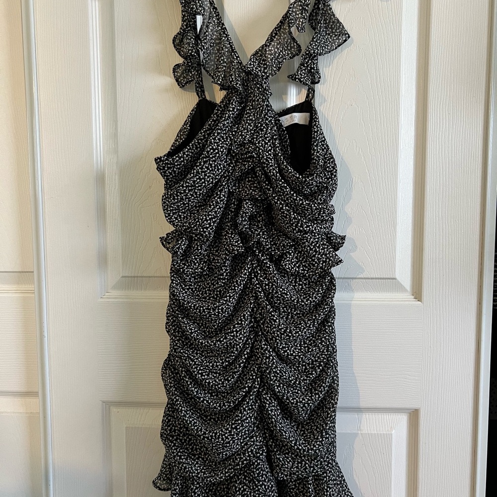 Black and White Floral Ruffle Dress